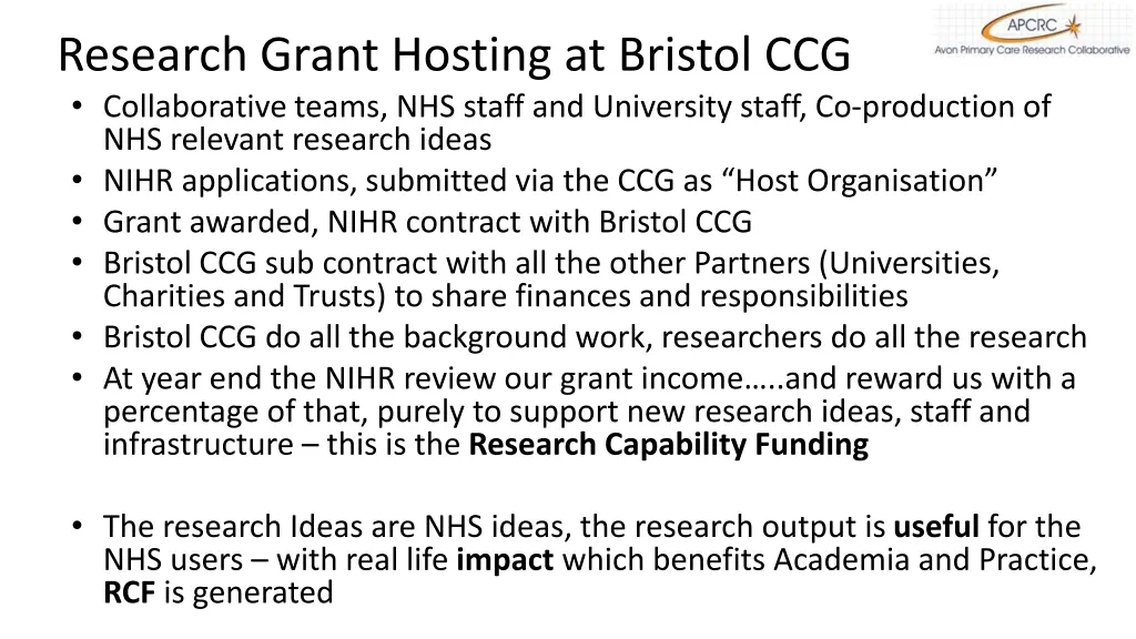 research grant hosting at bristol