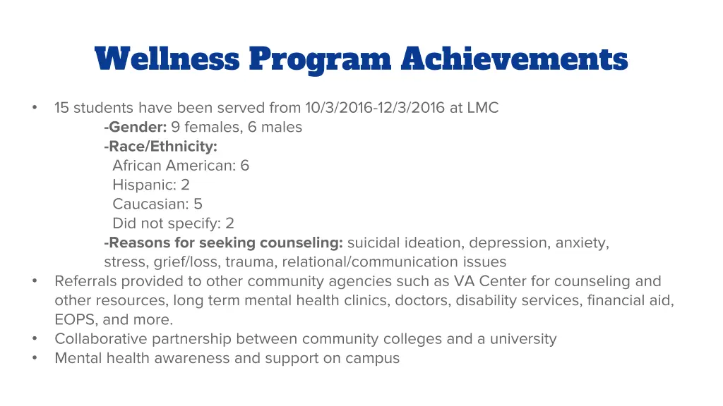 wellness program achievements