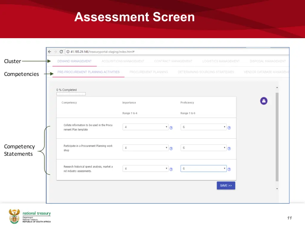 assessment screen