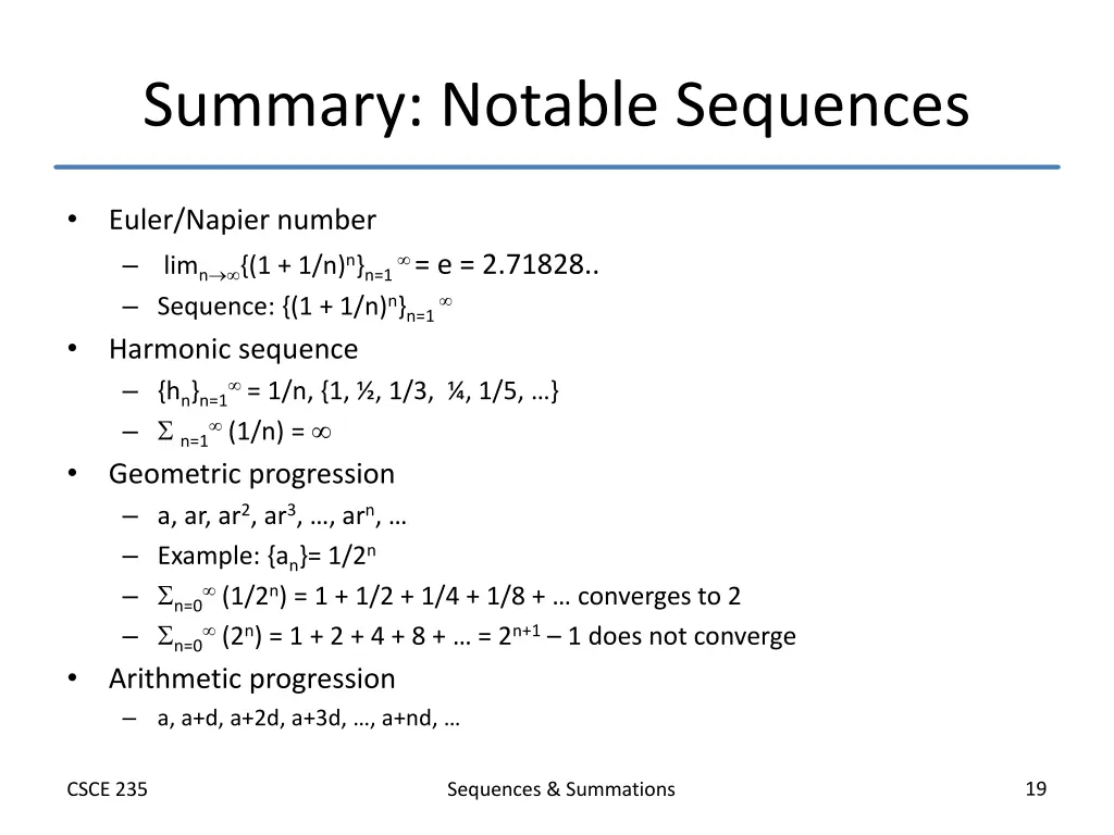 summary notable sequences