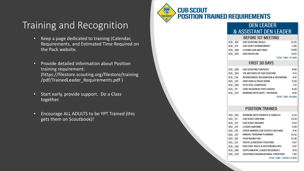 training and recognition