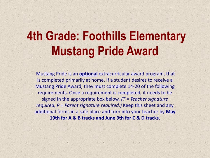 4th grade foothills elementary mustang pride award