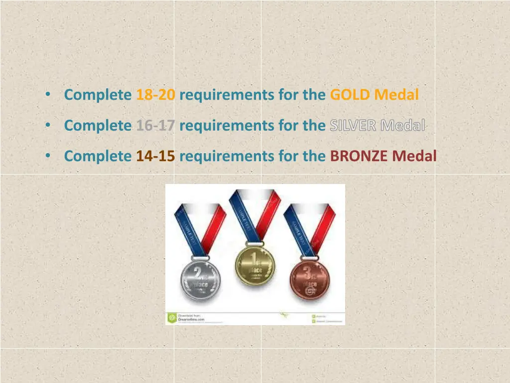 complete 18 20 requirements for the gold medal