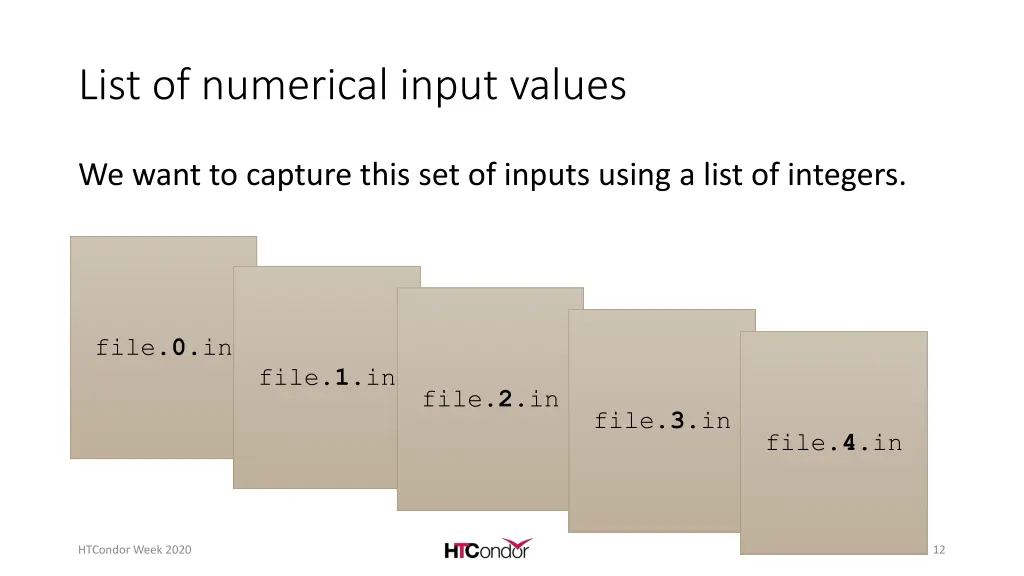 list of numerical input values