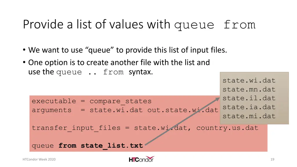provide a list of values with queue from
