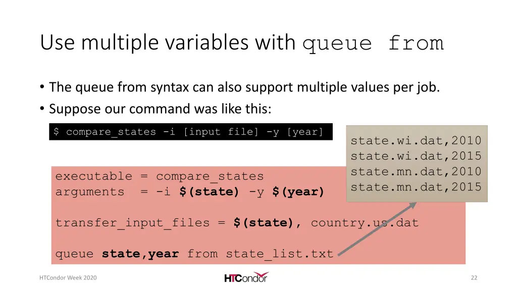use multiple variables with queue from