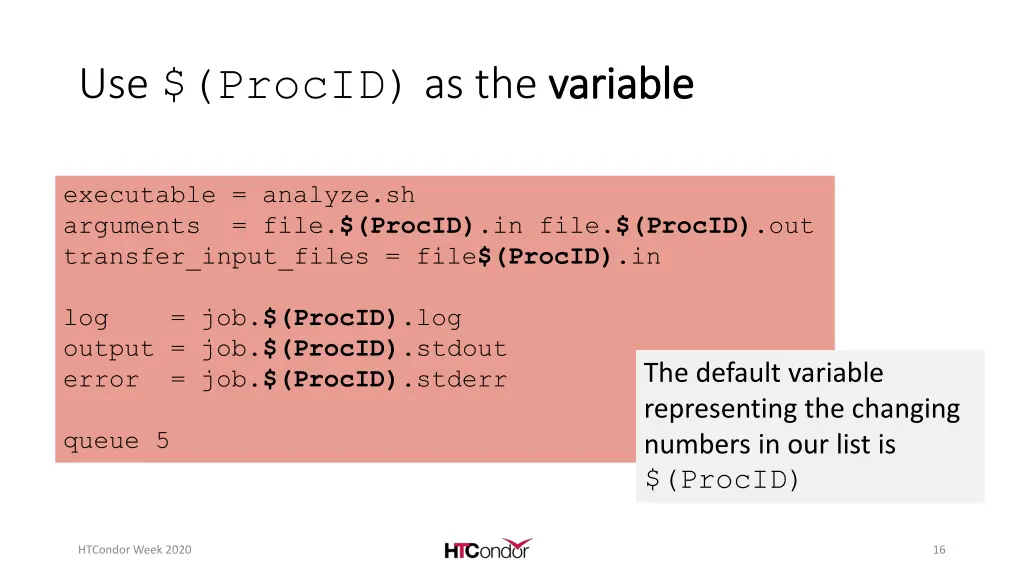 use procid as the variable