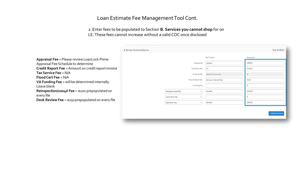 loan estimate fee management tool cont