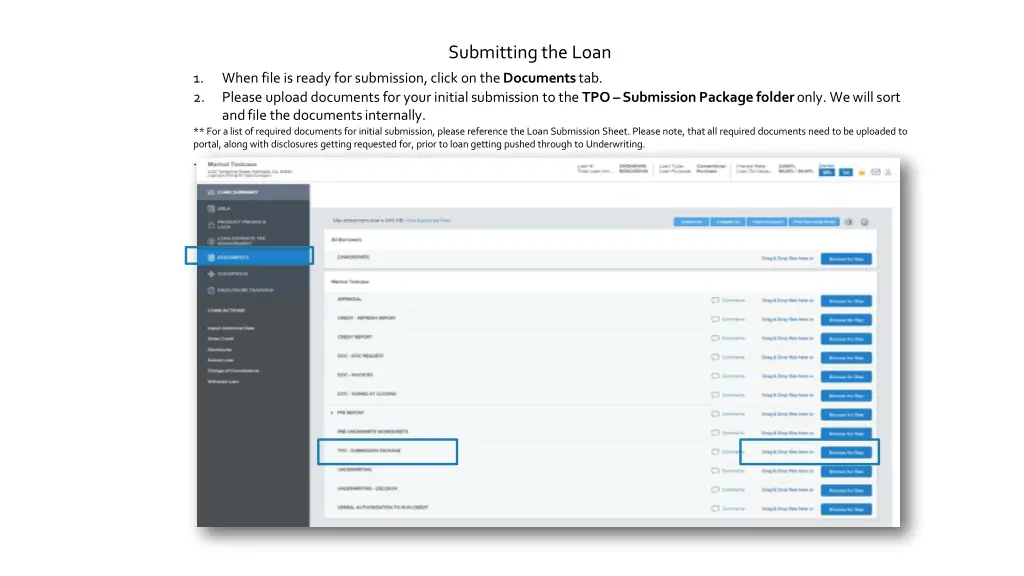 submitting the loan