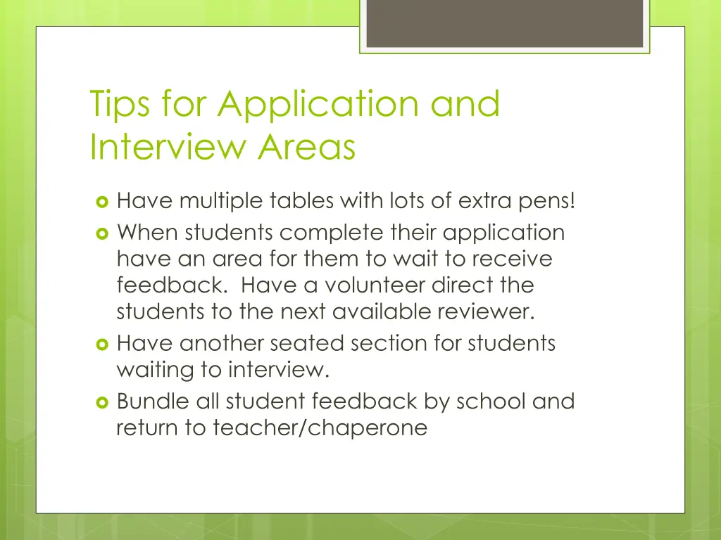 tips for application and interview areas