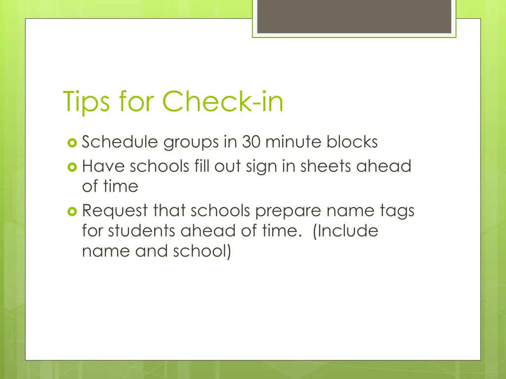 tips for check in