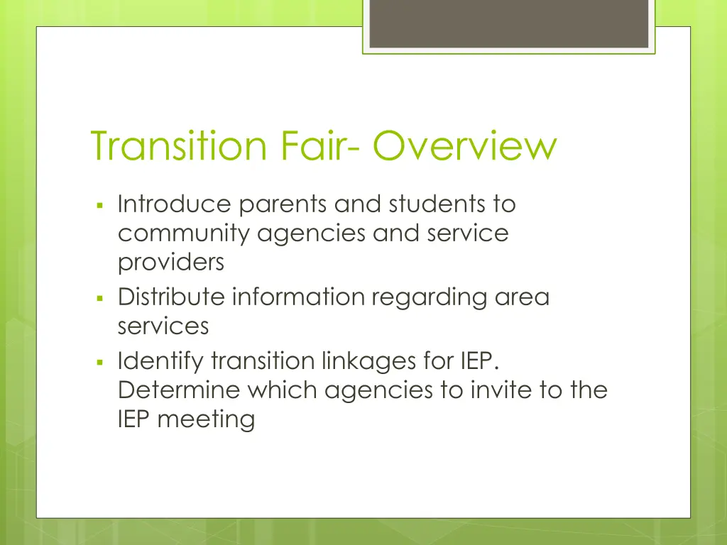 transition fair overview