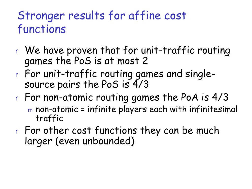 stronger results for affine cost functions