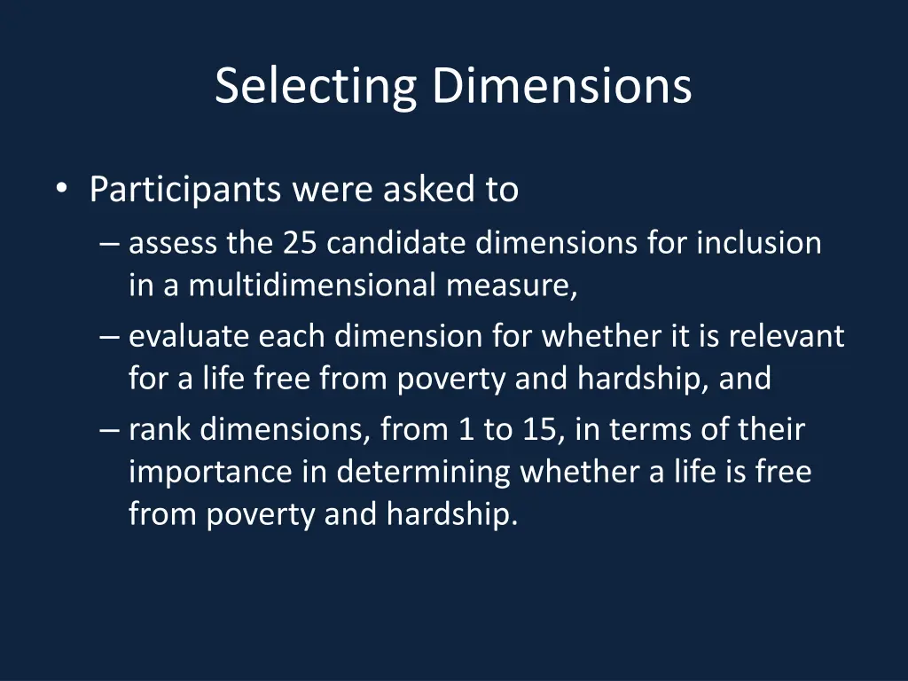 selecting dimensions