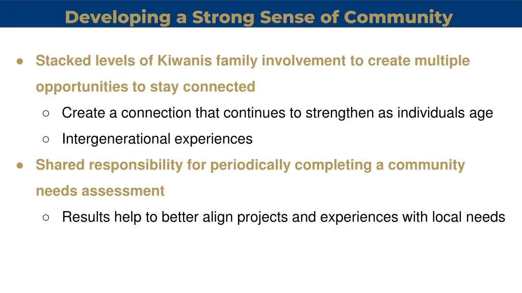 developing a strong sense of community