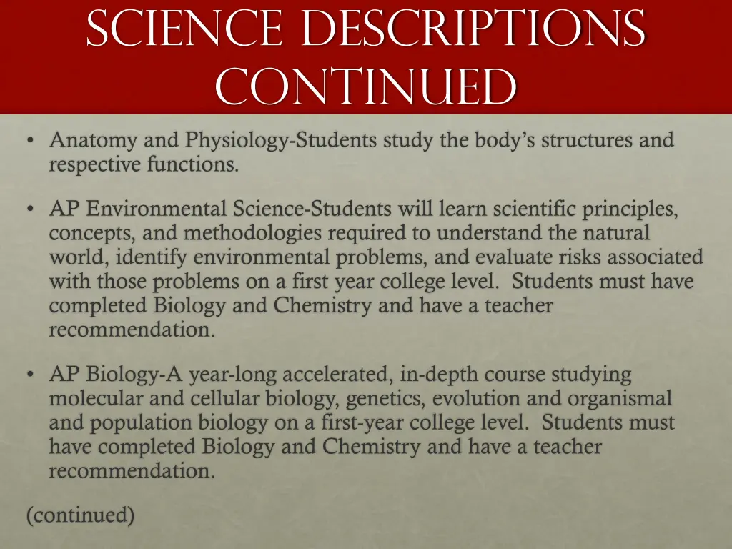 science descriptions continued anatomy