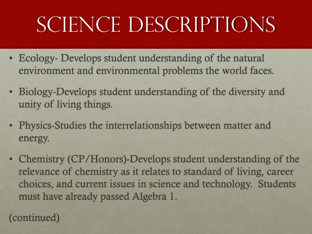 science descriptions