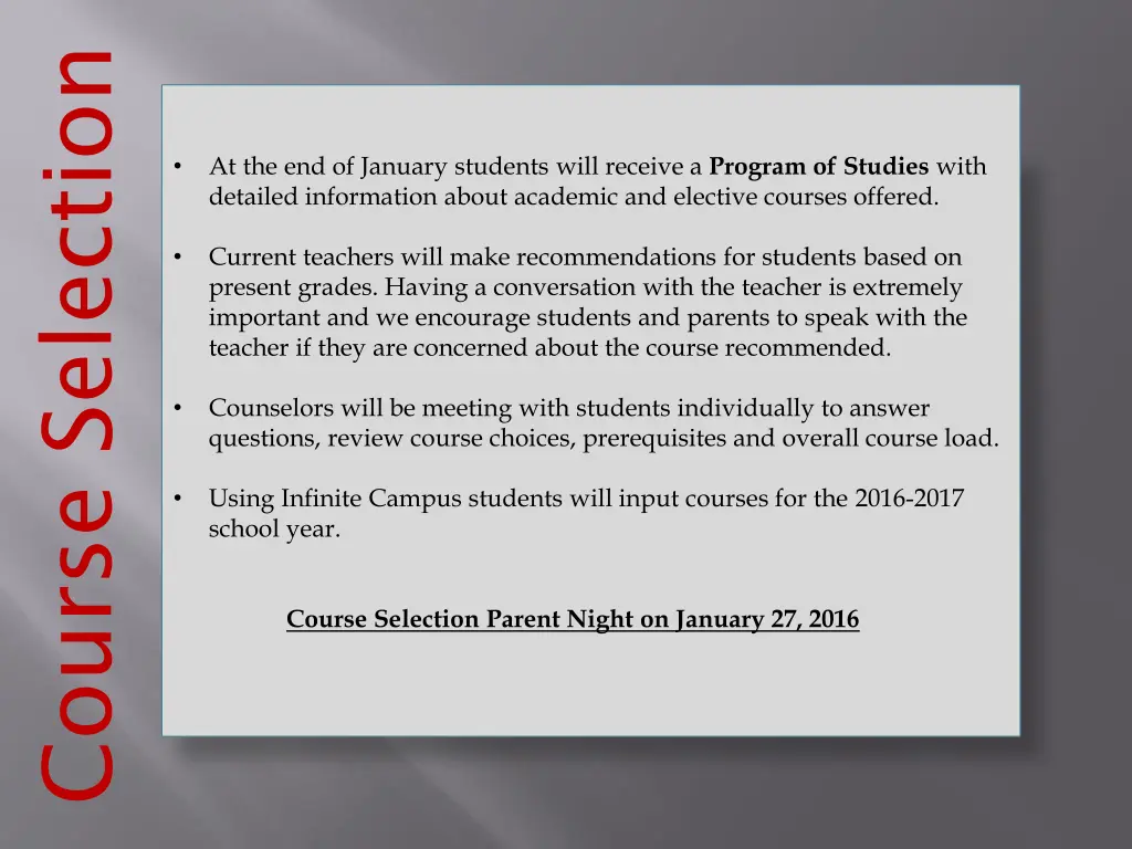 course selection