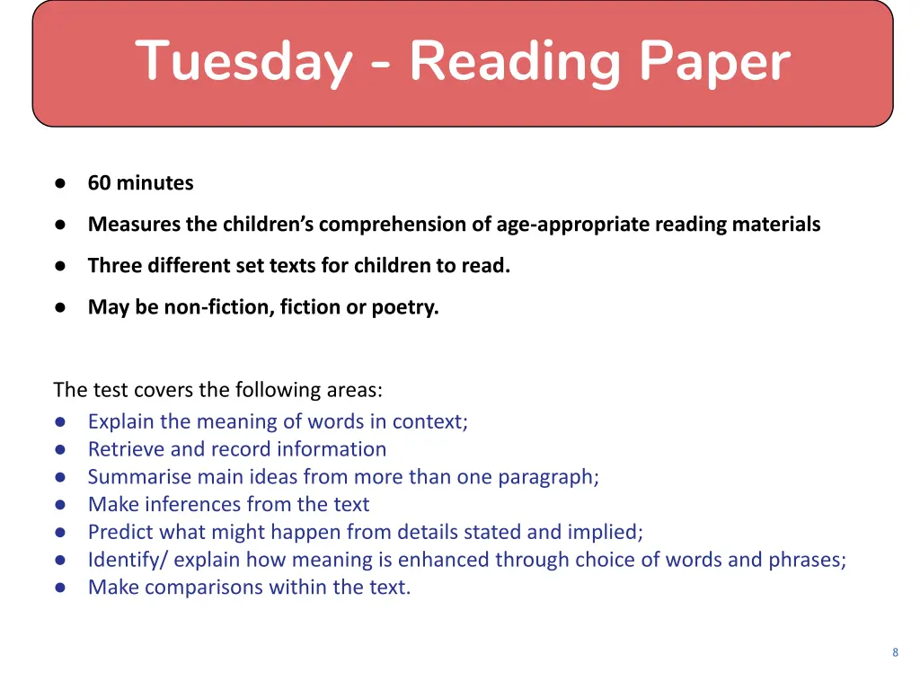 tuesday reading paper