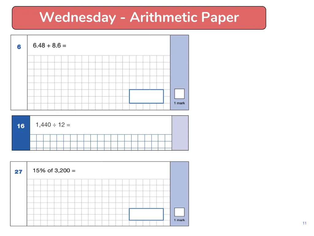 wednesday arithmetic paper 1