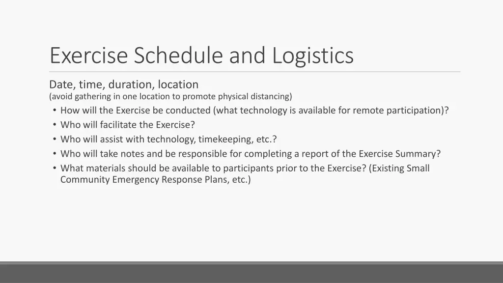 exercise schedule and logistics
