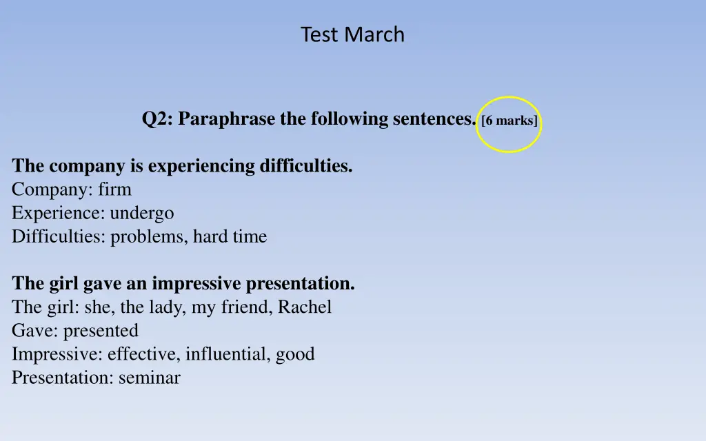 test march 6