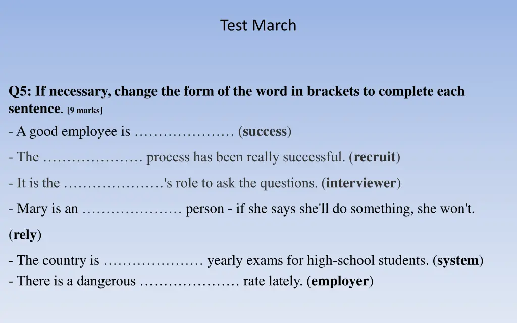 test march 8