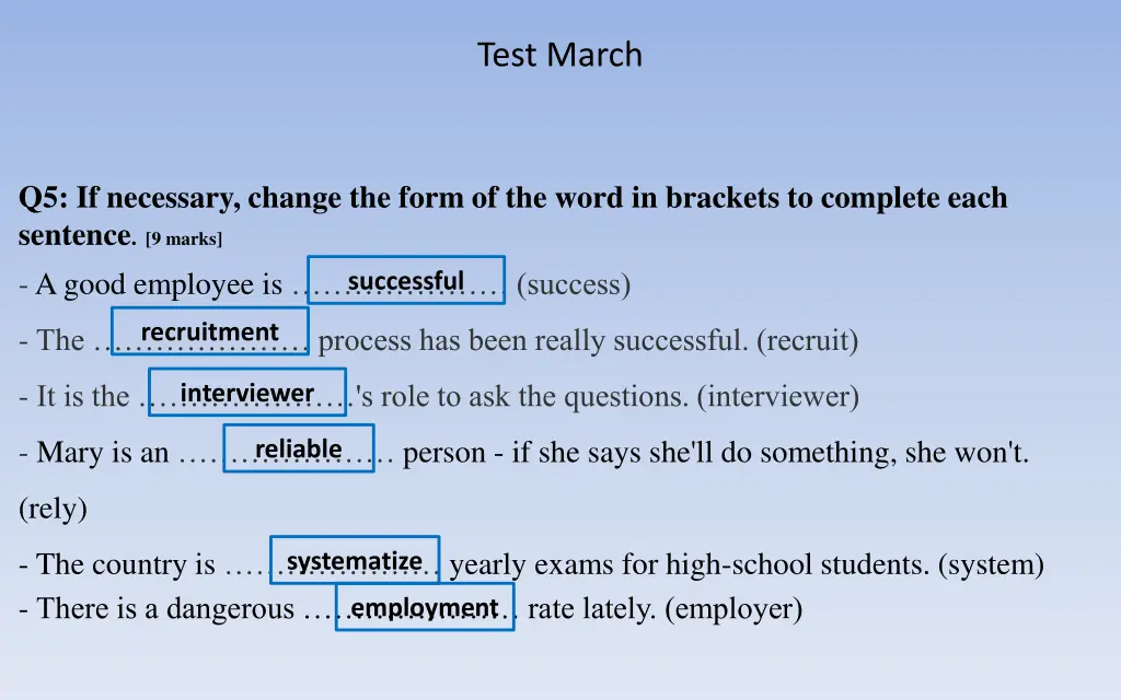 test march 9