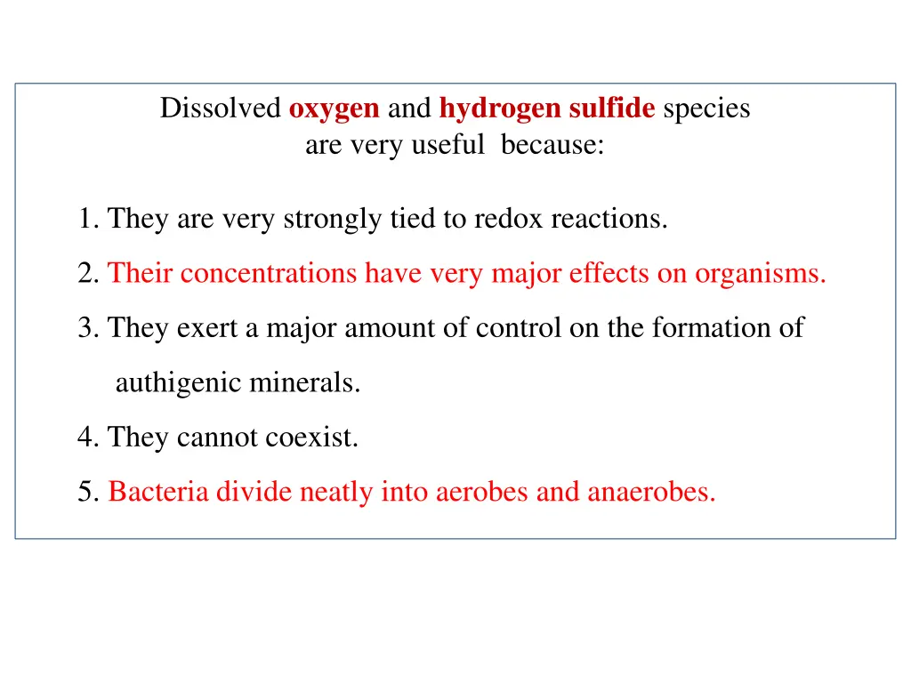 dissolved oxygen and hydrogen sulfide species