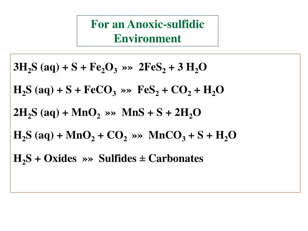 for an anoxic sulfidic environment