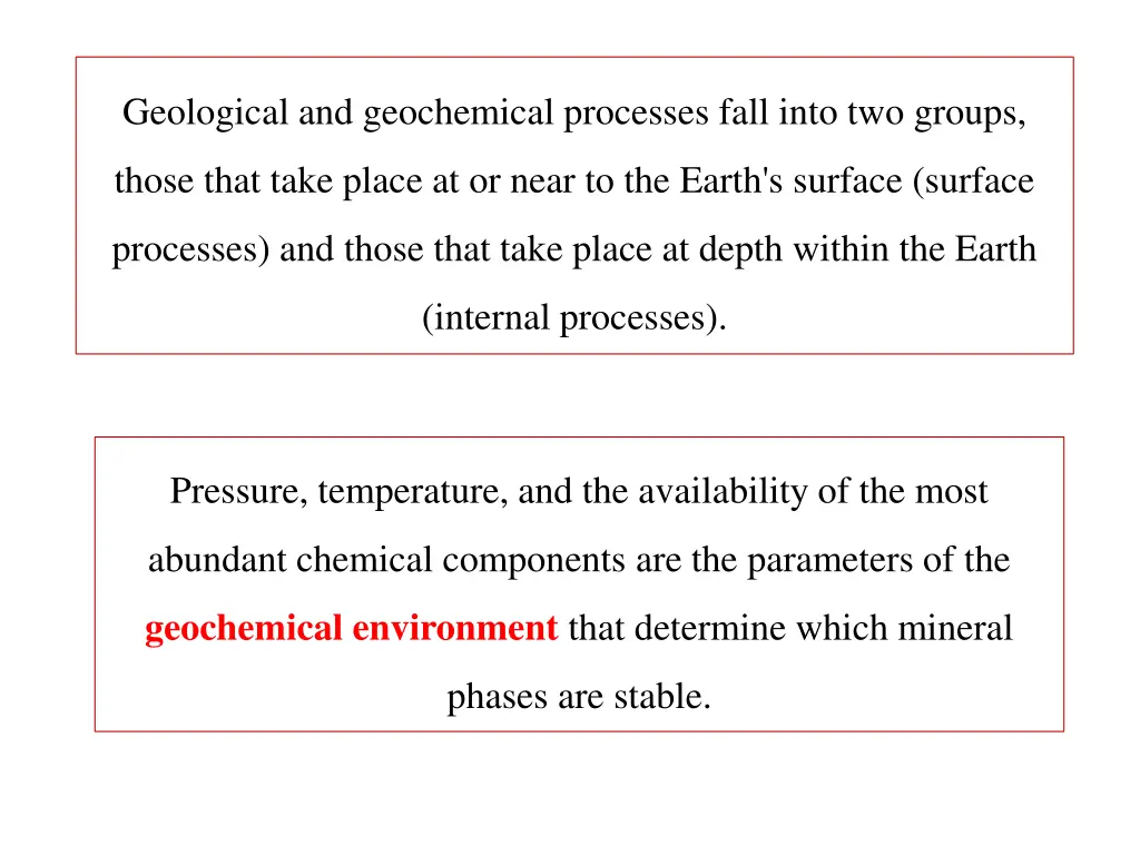 geological and geochemical processes fall into