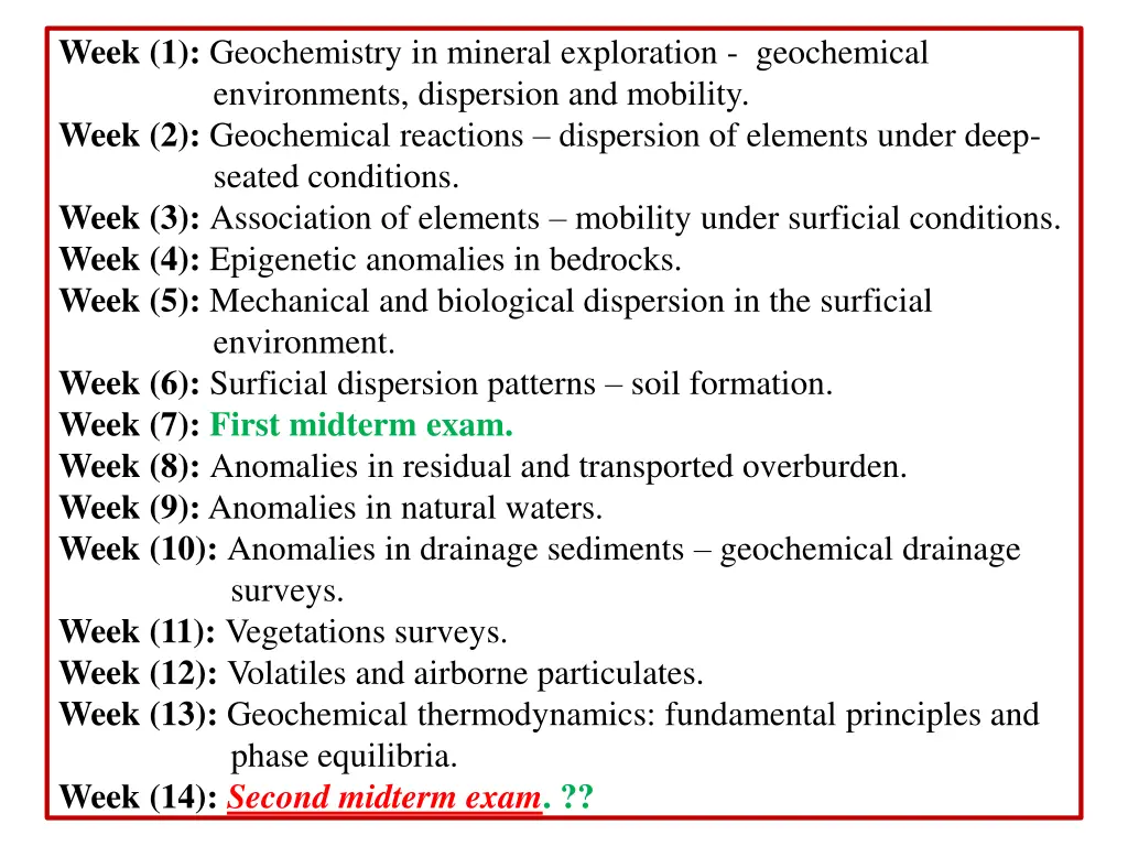 week 1 geochemistry in mineral exploration