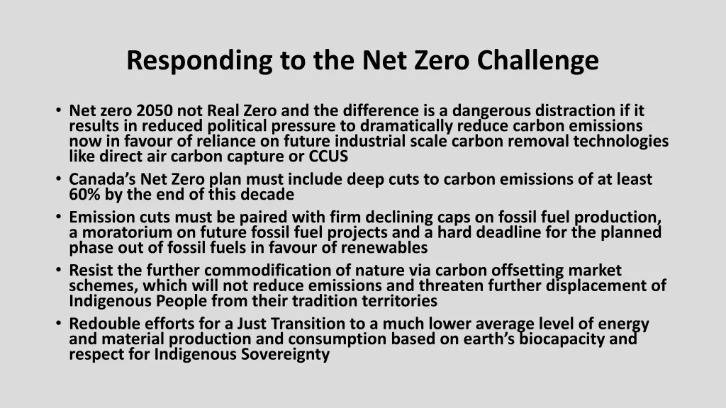 responding to the net zero challenge