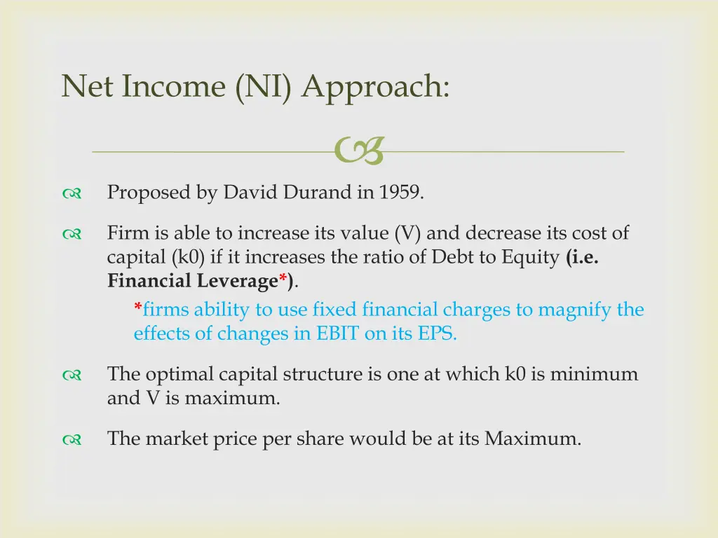 net income ni approach