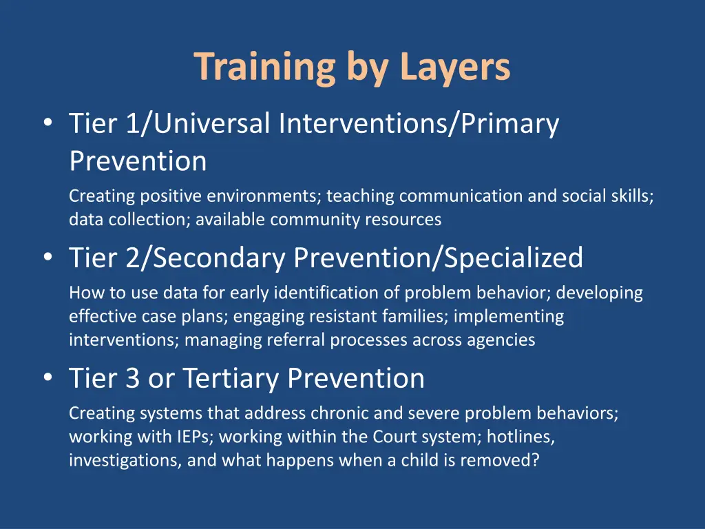 training by layers tier 1 universal interventions