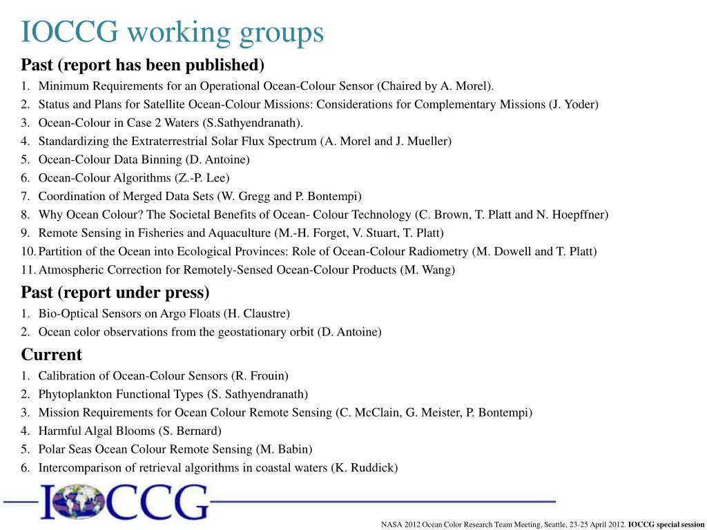 ioccg working groups past report has been