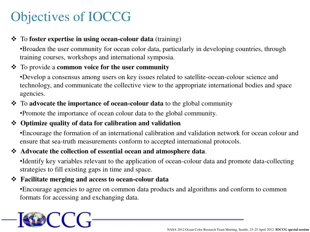 objectives of ioccg