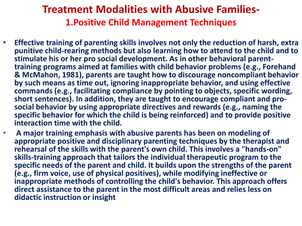treatment modalities with abusive families