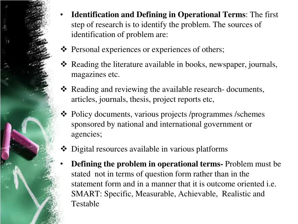 identification and defining in operational terms