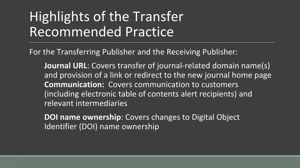 highlights of the transfer recommended practice 1