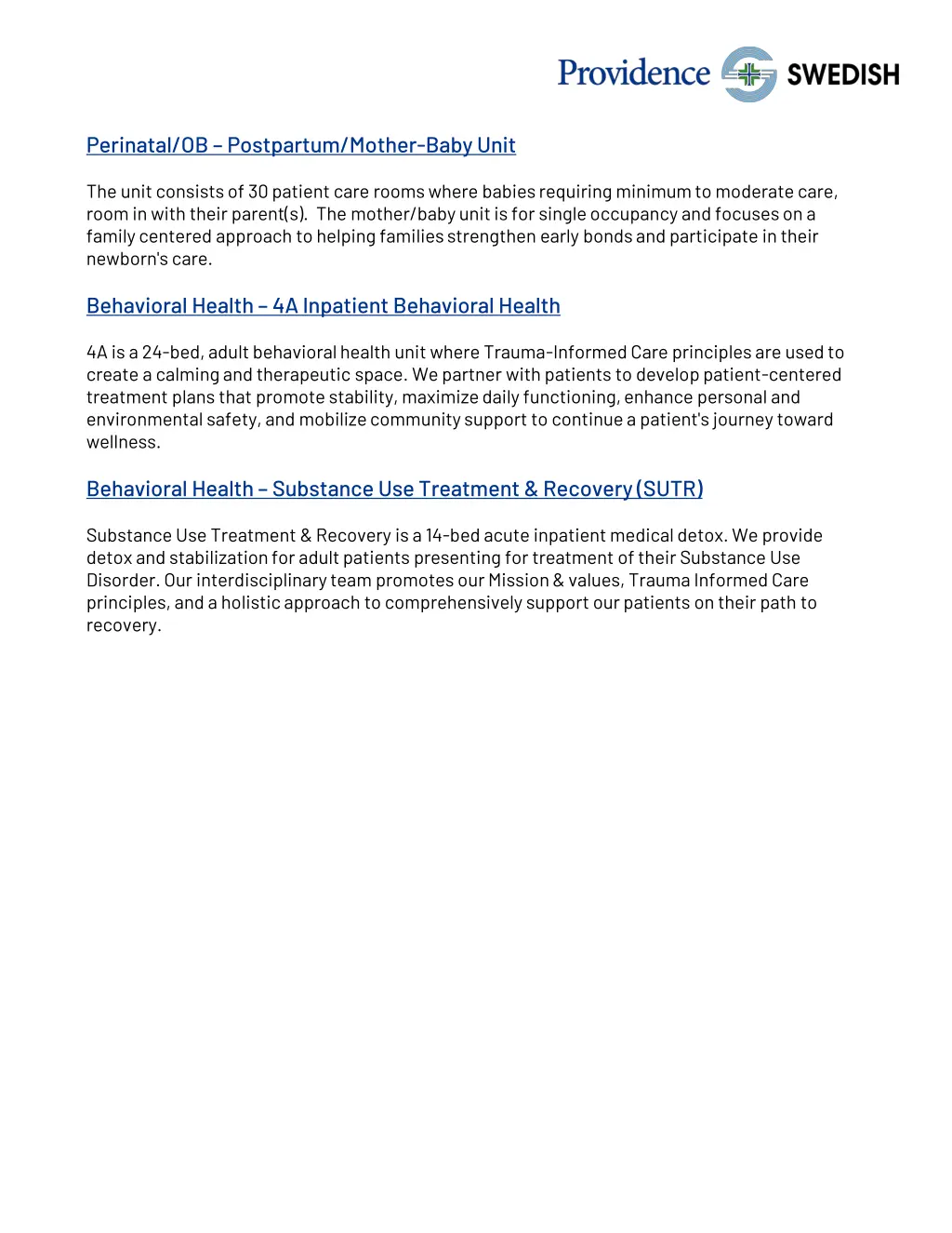 perinatal ob postpartum mother baby unit
