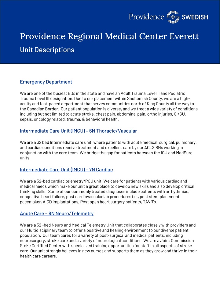providence regional medical center everett unit