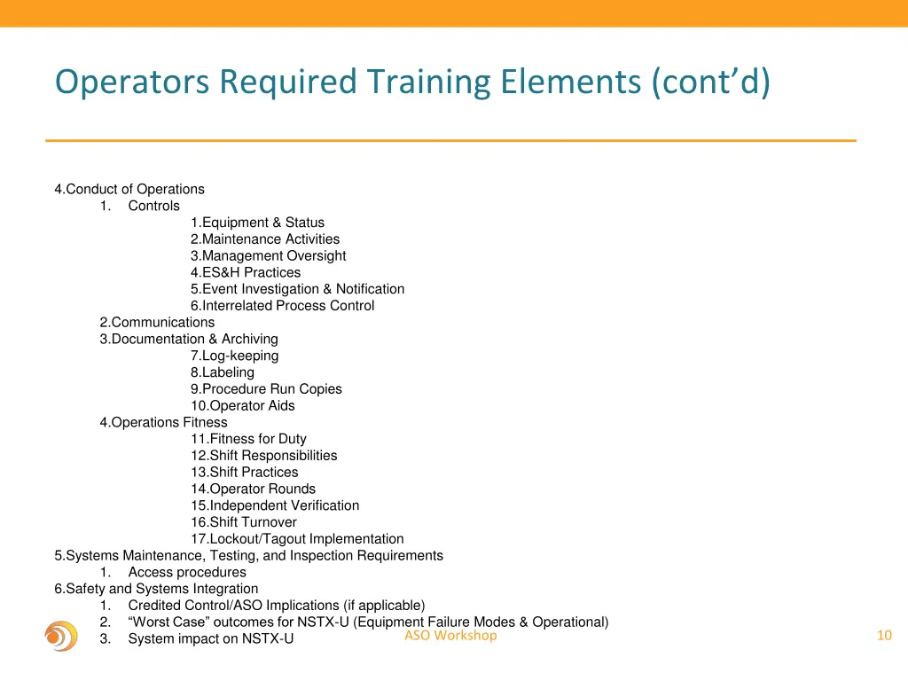operators required training elements cont d