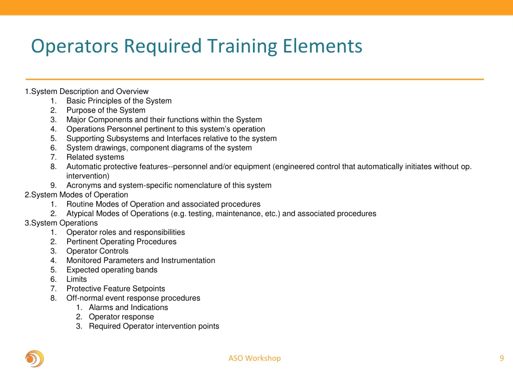 operators required training elements
