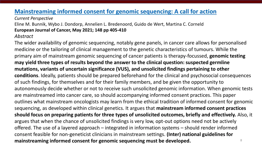 mainstreaming informed consent for genomic