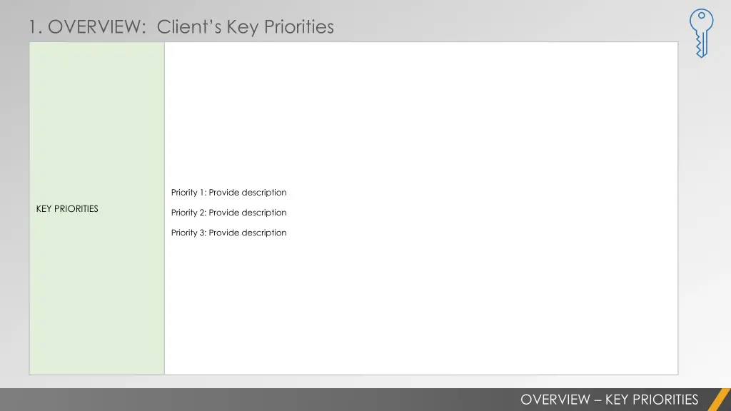 1 overview client s key priorities