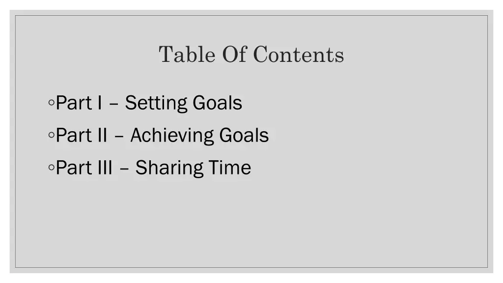 table of contents