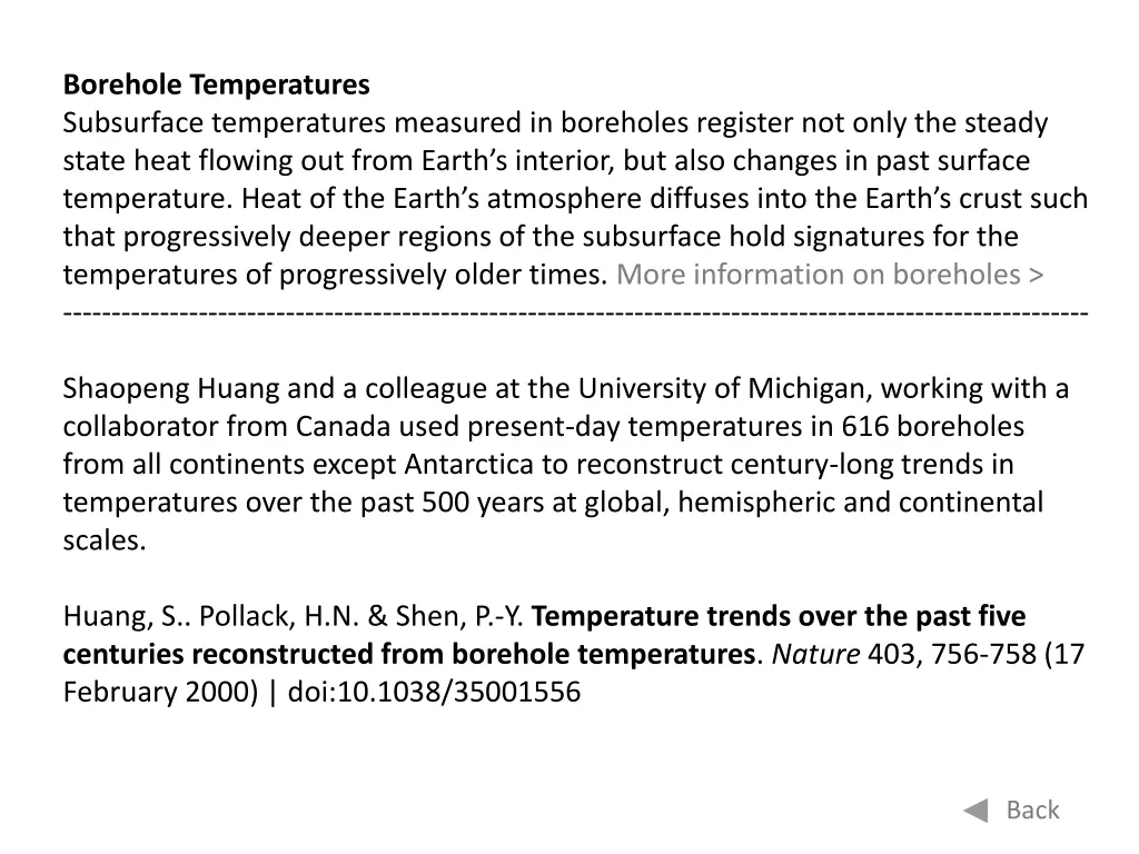 borehole temperatures subsurface temperatures