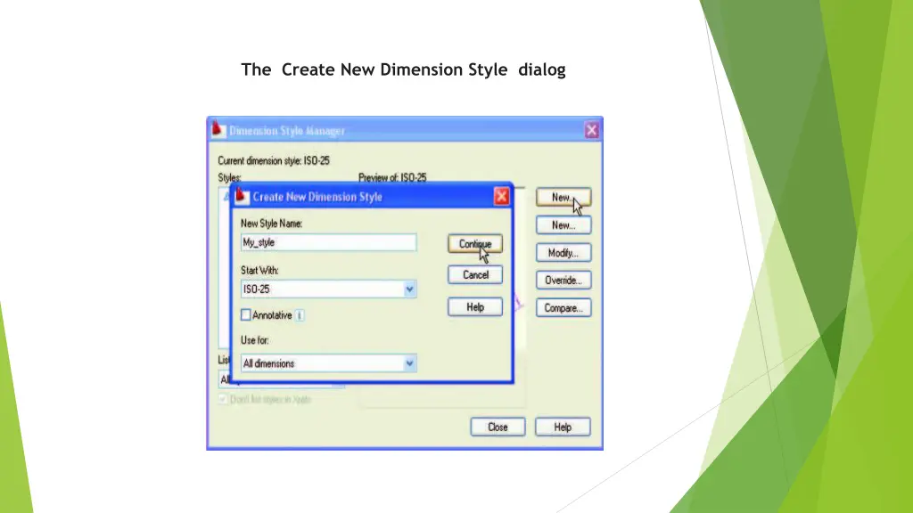 the create new dimension style dialog