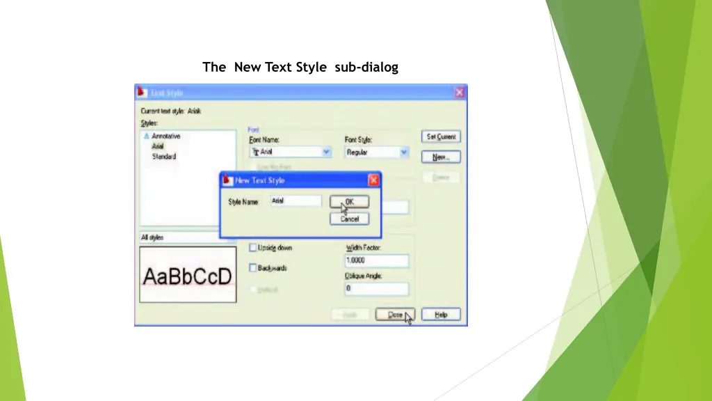 the new text style sub dialog